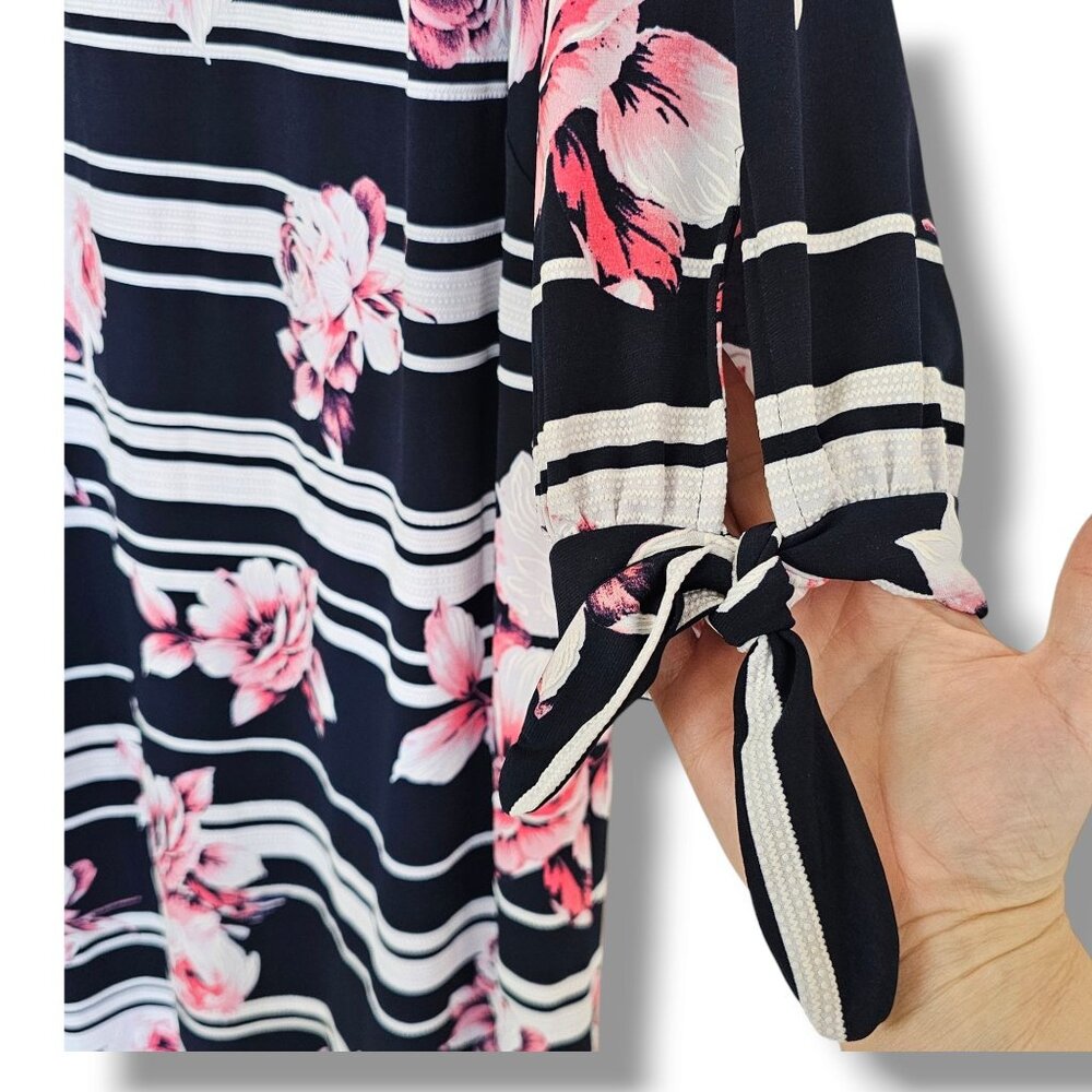 Jessica Howard Black White Striped Dress with Pink Floral Print - Picture 6 of 9